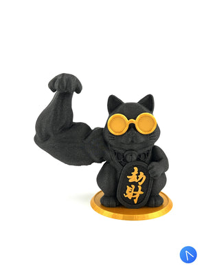 Maneki Neko Fortune Cat Figurine with Buff Muscular Swoll Arm - Zhao Can Moi, Maneki Neko Good Luck Cat, lucky cat, Japanese, home decor