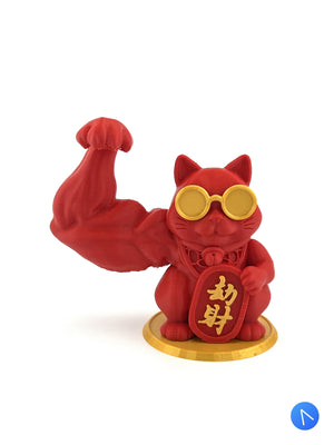 Maneki Neko Fortune Cat Figurine with Buff Muscular Swoll Arm - Zhao Can Moi, Maneki Neko Good Luck Cat, lucky cat, Japanese, home decor