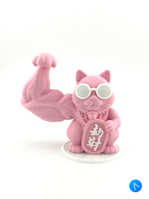 Maneki Neko Fortune Cat Figurine with Buff Muscular Swoll Arm - Zhao Can Moi, Maneki Neko Good Luck Cat, lucky cat, Japanese, home decor