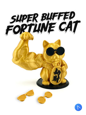 Maneki Neko Fortune Cat Figurine with Buff Muscular Swoll Arm - Zhao Can Moi, Maneki Neko Good Luck Cat, lucky cat, Japanese, home decor