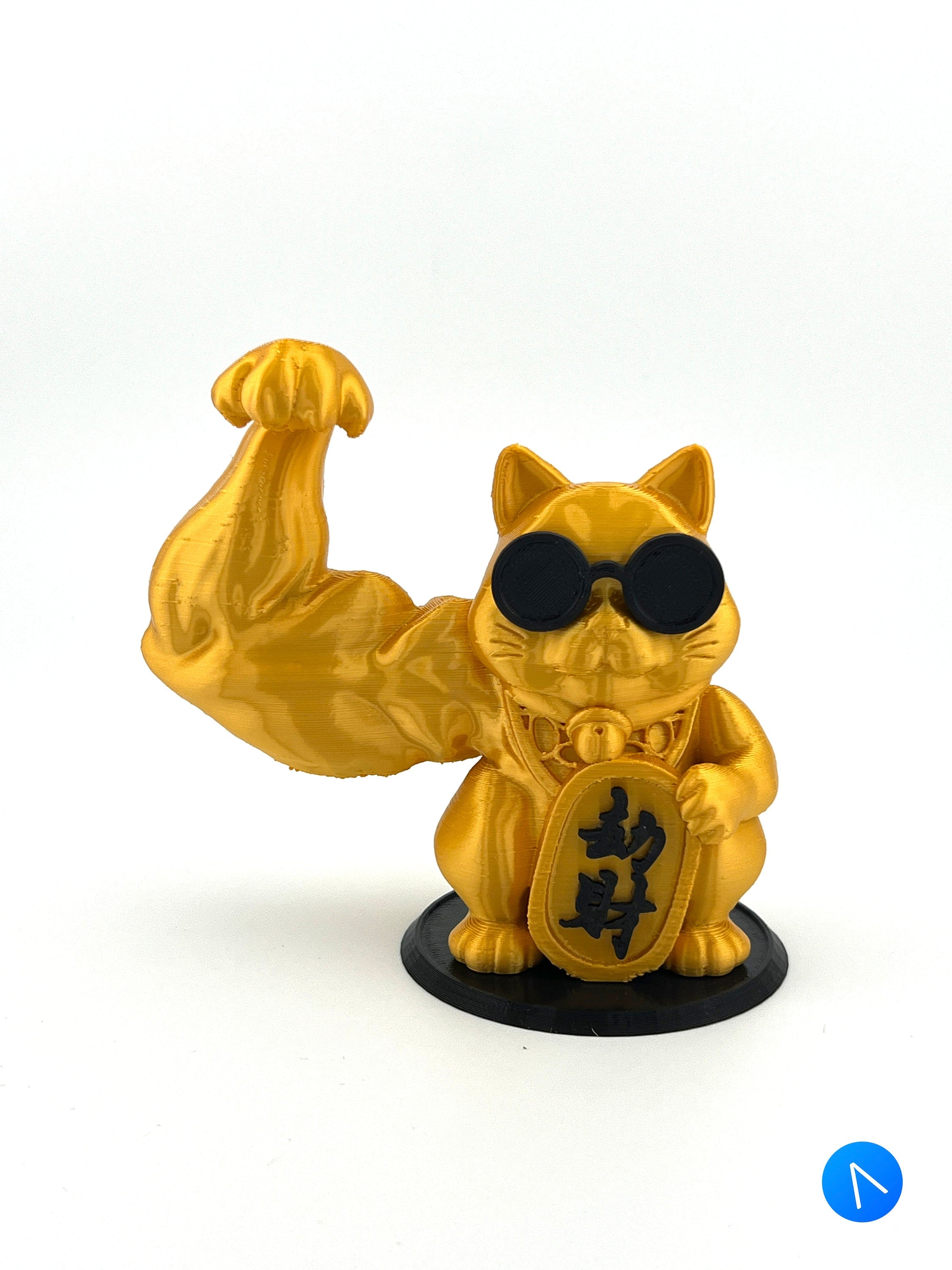 Maneki Neko Fortune Cat Figurine with Buff Muscular Swoll Arm - Zhao Can Moi, Maneki Neko Good Luck Cat, lucky cat, Japanese, home decor