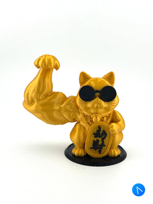 Maneki Neko Fortune Cat Figurine with Buff Muscular Swoll Arm - Zhao Can Moi, Maneki Neko Good Luck Cat, lucky cat, Japanese, home decor