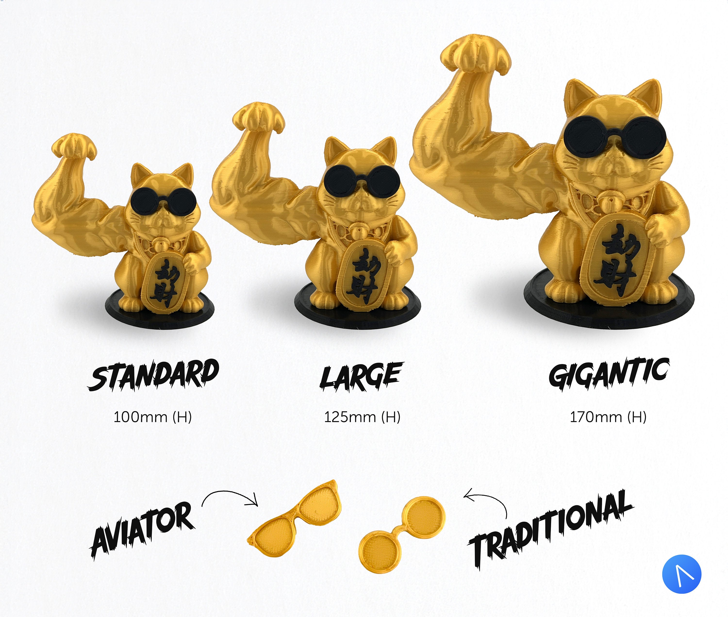 Maneki Neko Fortune Cat Figurine with Buff Muscular Swoll Arm - Zhao Can Moi, Maneki Neko Good Luck Cat, lucky cat, Japanese, home decor