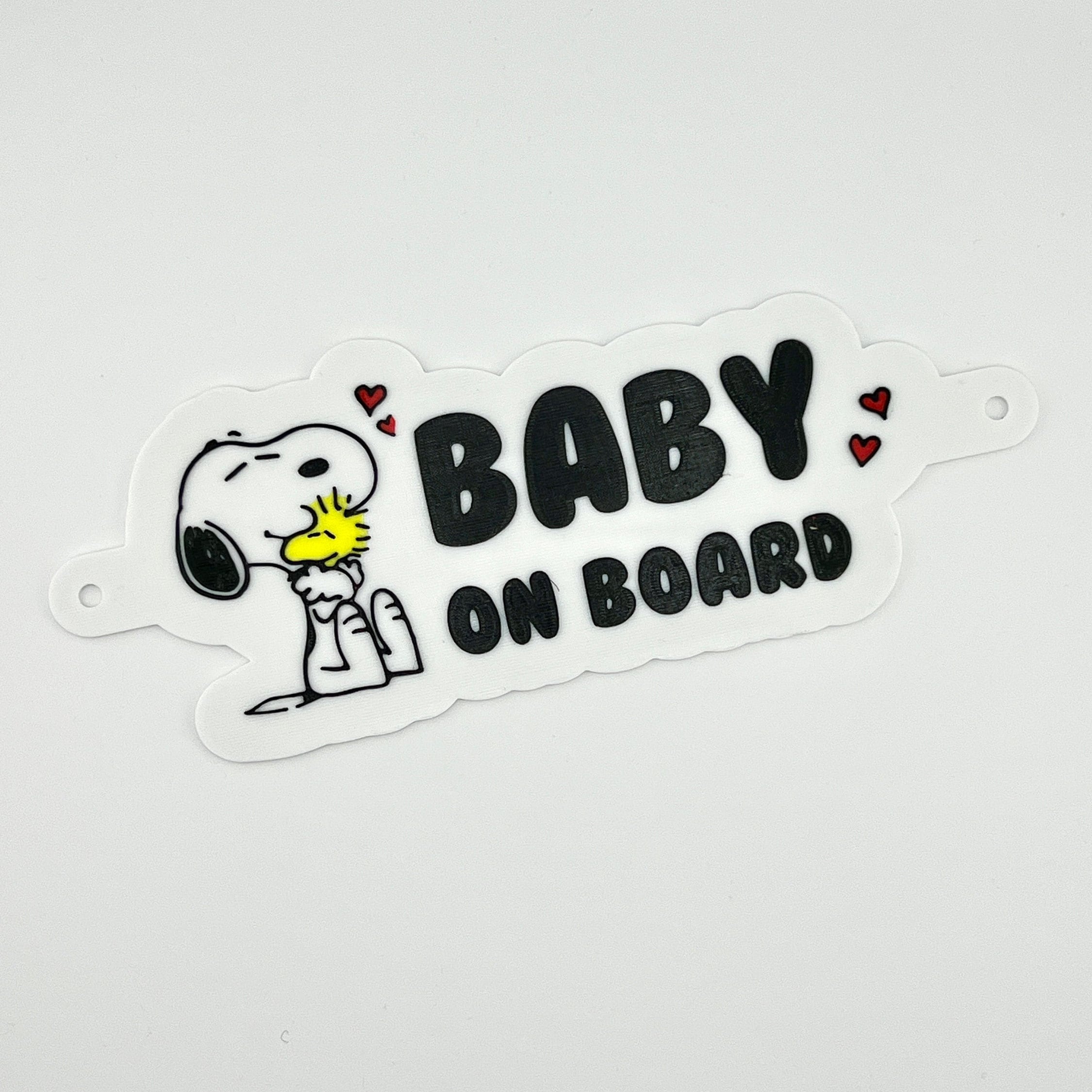 Snoopy Baby on Board Car Sign — 3D printed Snoopy and Woodstock window signage, made in Vancouver BC