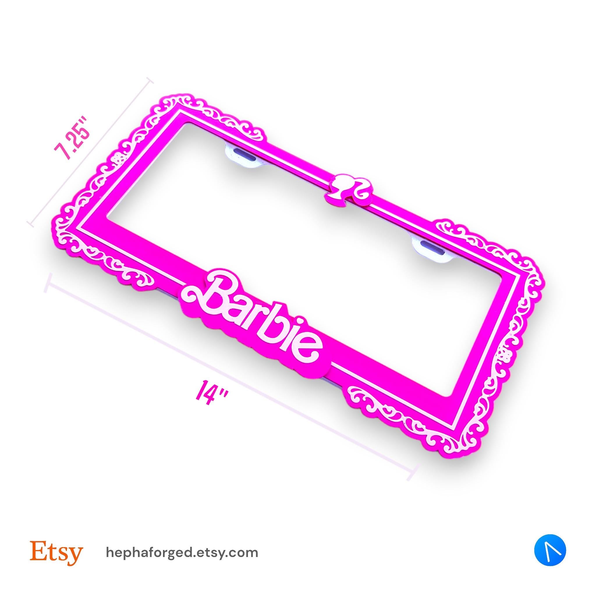 Barbie Dolly x PopPlates — 3D printed pink pop-culture license plate frame with Barbie-inspired dolly details, made in Vancouver BC