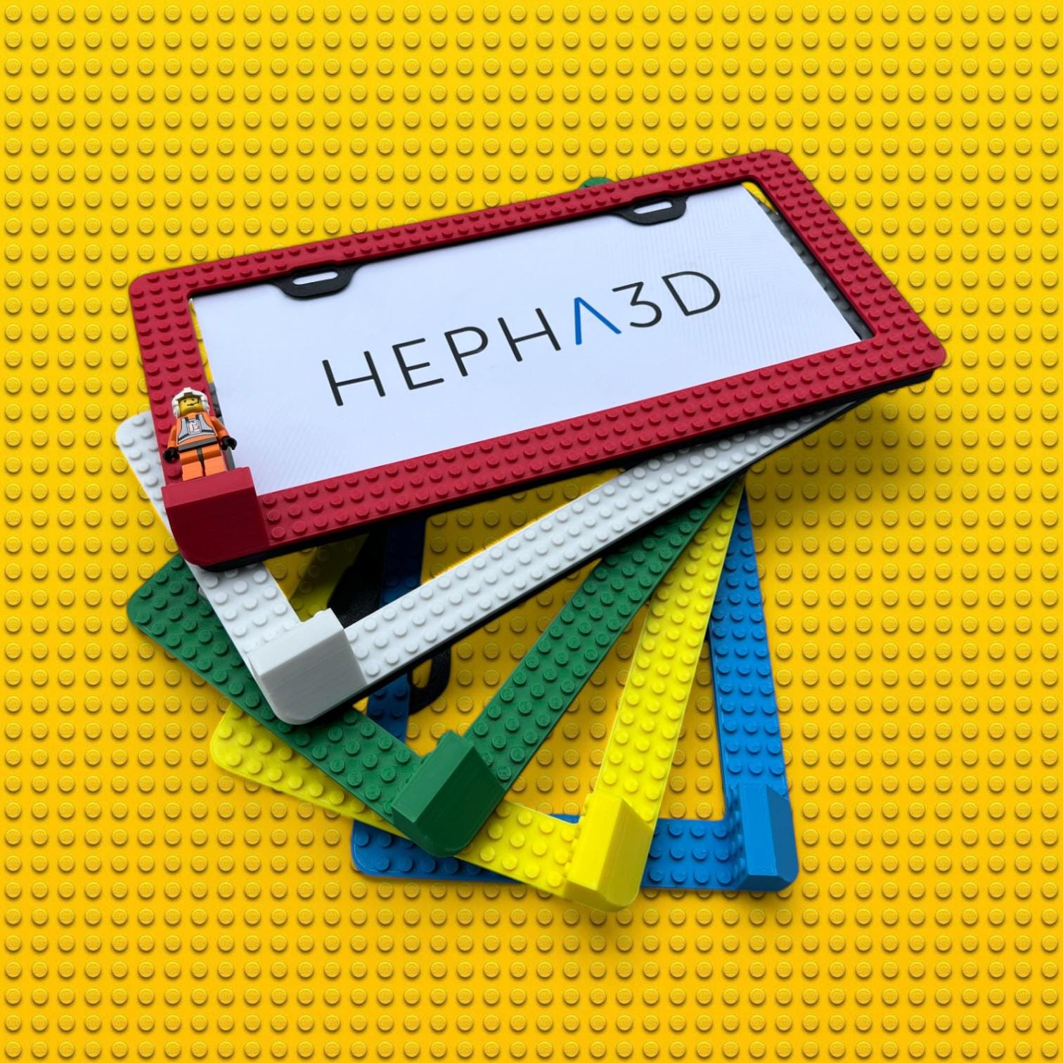 LEGO Brick x PopPlates — 3D printed building block-inspired license plate frame, available in multiple colors, made in Vancouver BC