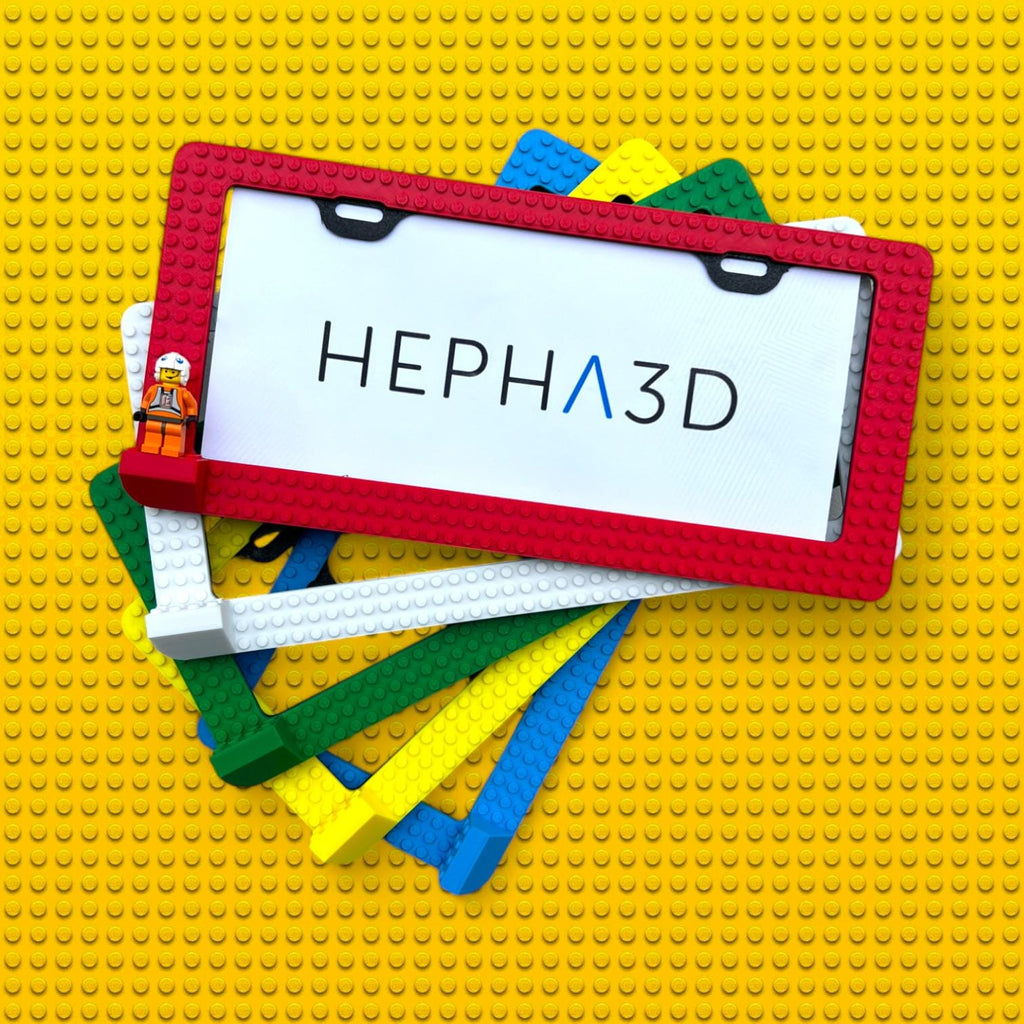 LEGO Brick x PopPlates — 3D printed building block-inspired license plate frame, available in multiple colors, made in Vancouver BC