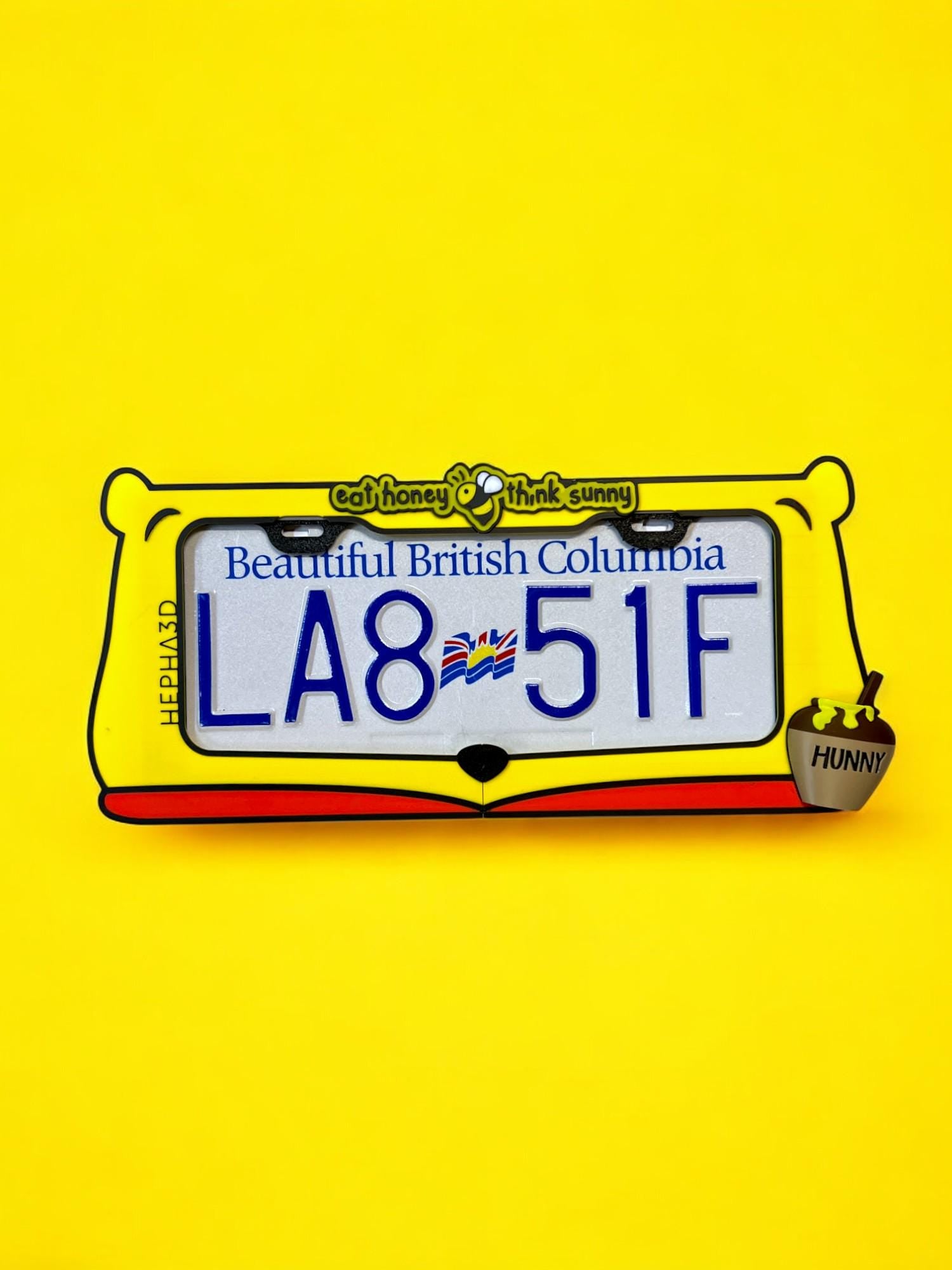Winnie the Pooh x PopPlates — 3D printed nostalgic kawaii license plate frame featuring Pooh bear details, made in Vancouver BC