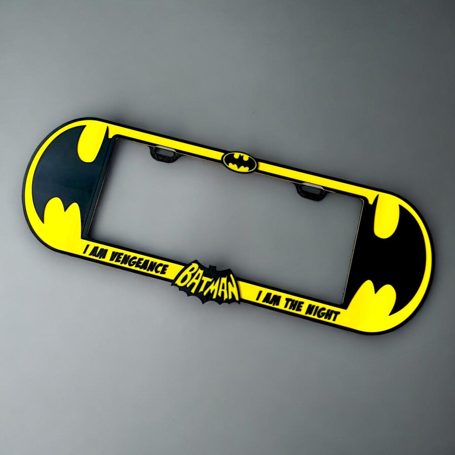 Batman 1995 x PopPlates — 3D printed retro superhero license plate frame inspired by the classic Batman logo, made in Vancouver BC Main image