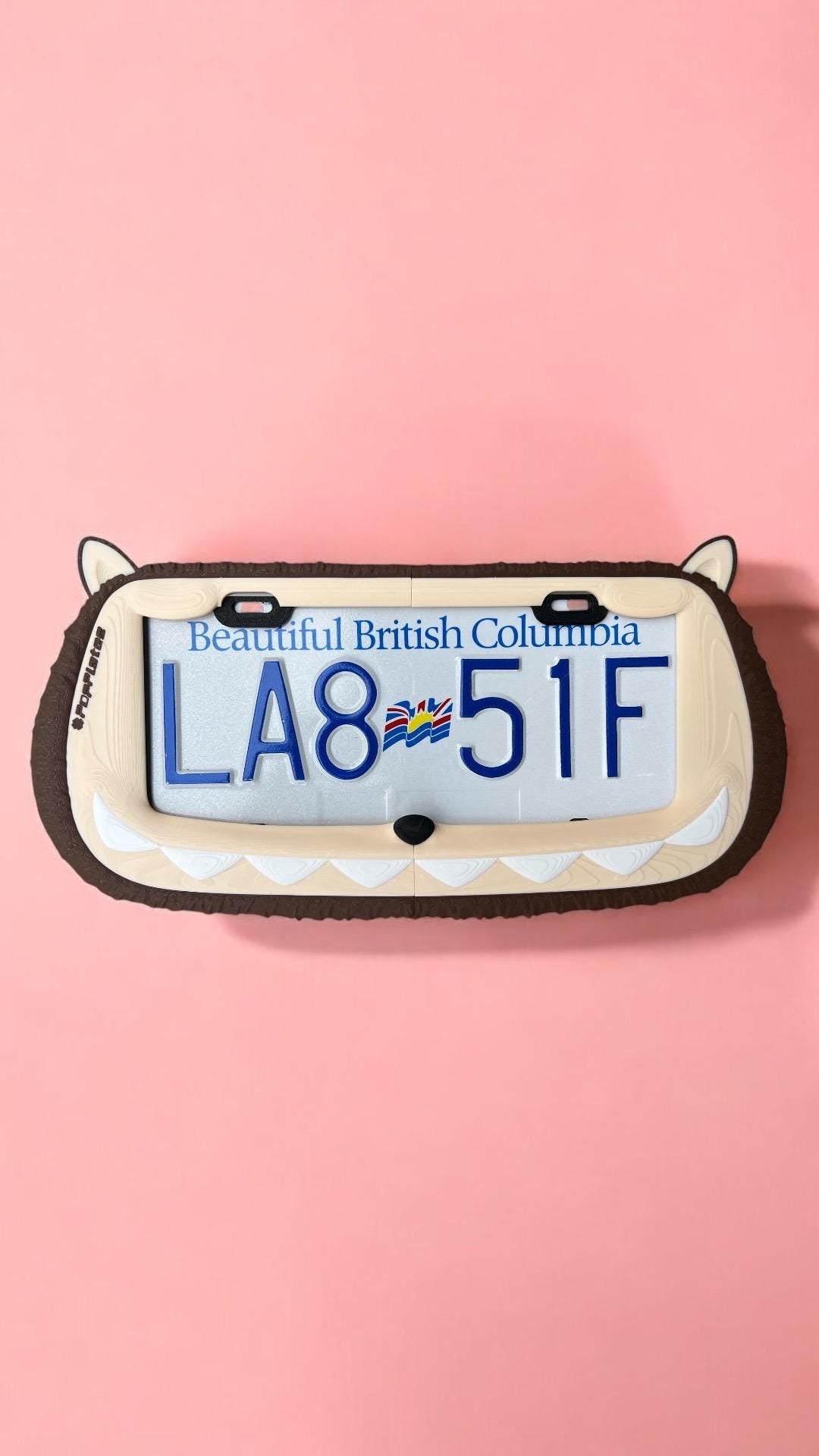 Labubu x PopPlates — 3D printed designer toy-inspired license plate frame with Labubu monster character, available in multiple colors, made in Vancouver BC