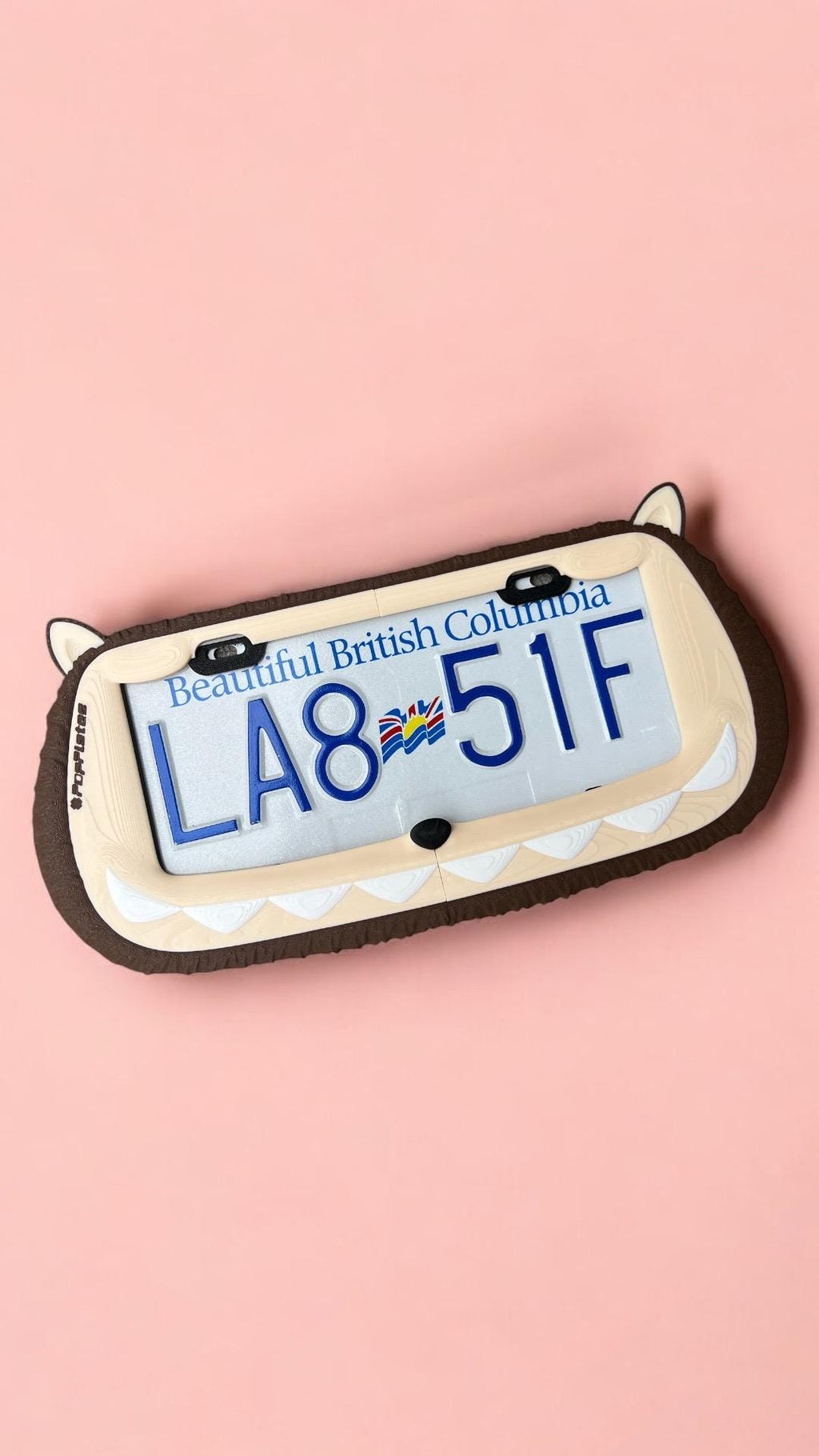 Labubu x PopPlates — 3D printed designer toy-inspired license plate frame with Labubu monster character, available in multiple colors, made in Vancouver BC
