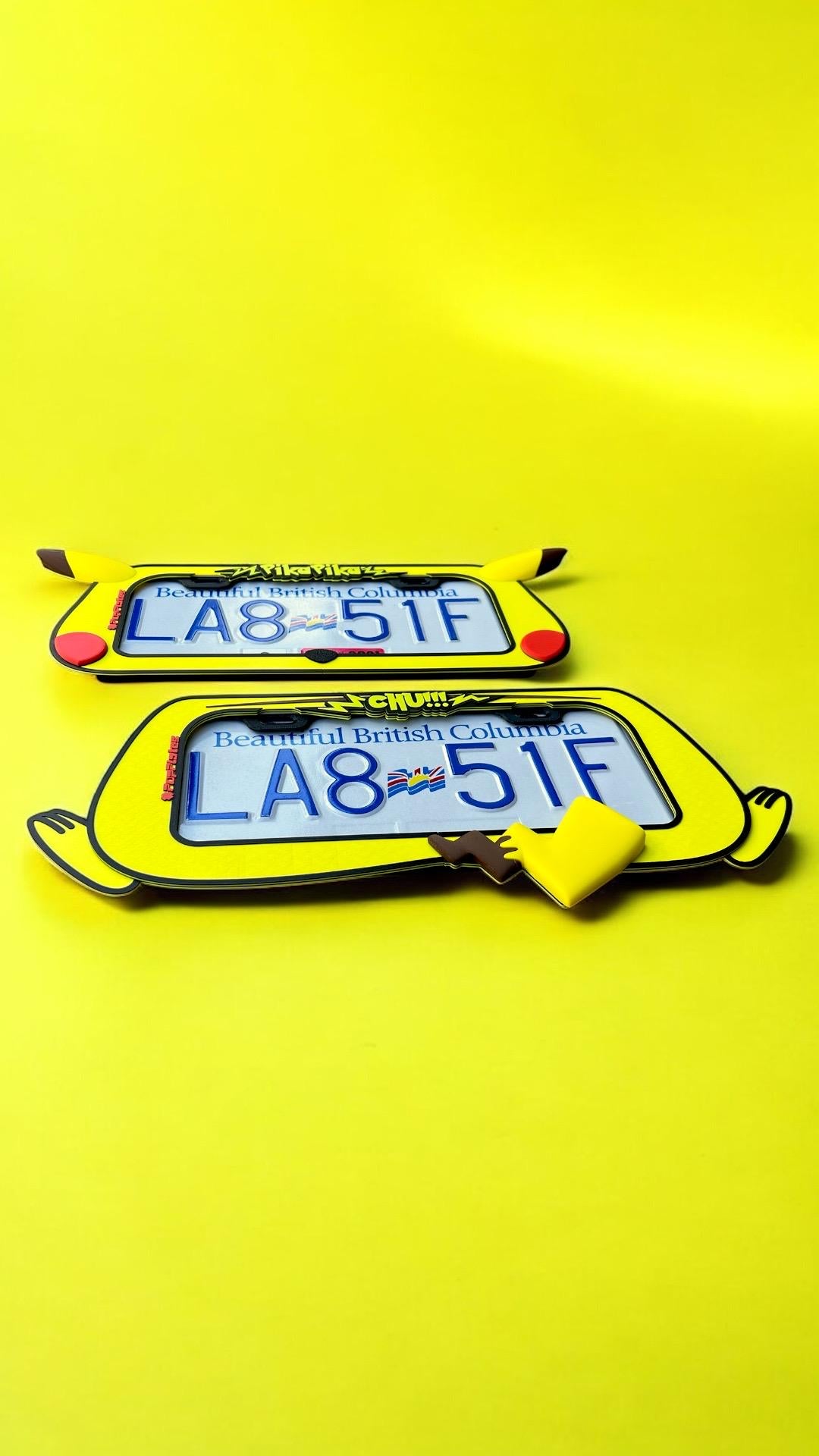Pikachu Inspired License Plate Frame: 3D Printed Electric Mouse Car Decoration