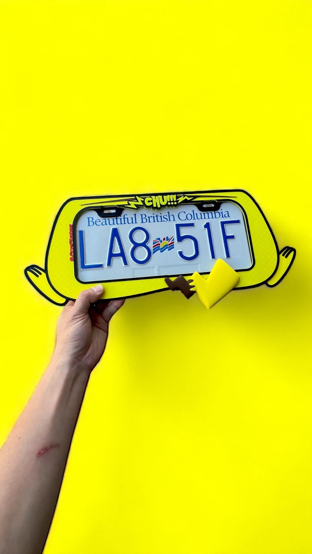 Pikachu Inspired License Plate Frame: 3D Printed Electric Mouse Car Decoration