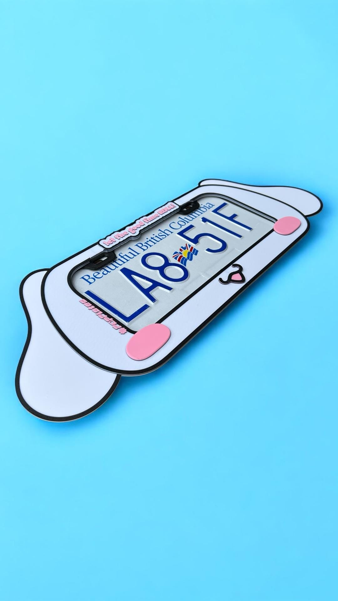 Cinnamoroll Inspired License Plate Frame – Extra Wide 3D Printed Kawaii Car Accessory | Cute Sanrio Style PopPlate for Front or Rear Bumper