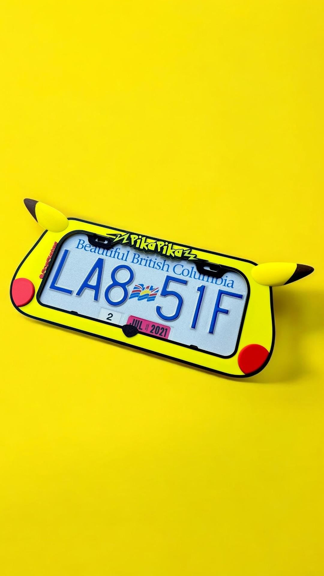 Pikachu Inspired License Plate Frame: 3D Printed Electric Mouse Car Decoration