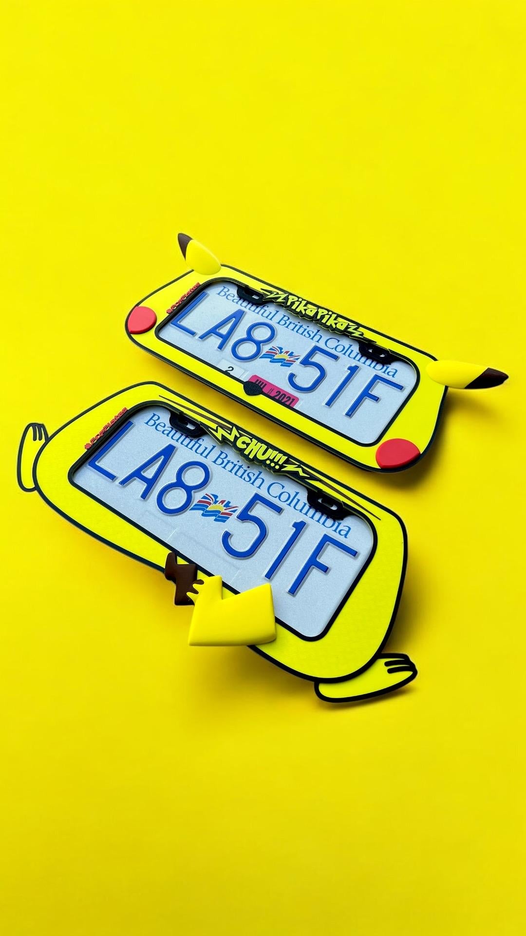 Pikachu x PopPlates — 3D printed Pokemon license plate frame, available in face and butt variants, made in Vancouver BC Main image