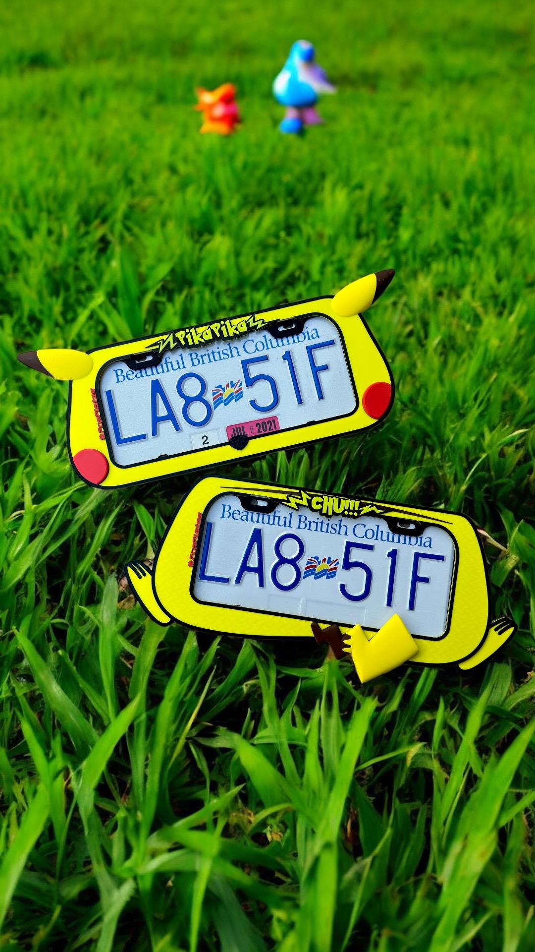 Pikachu Inspired License Plate Frame: 3D Printed Electric Mouse Car Decoration