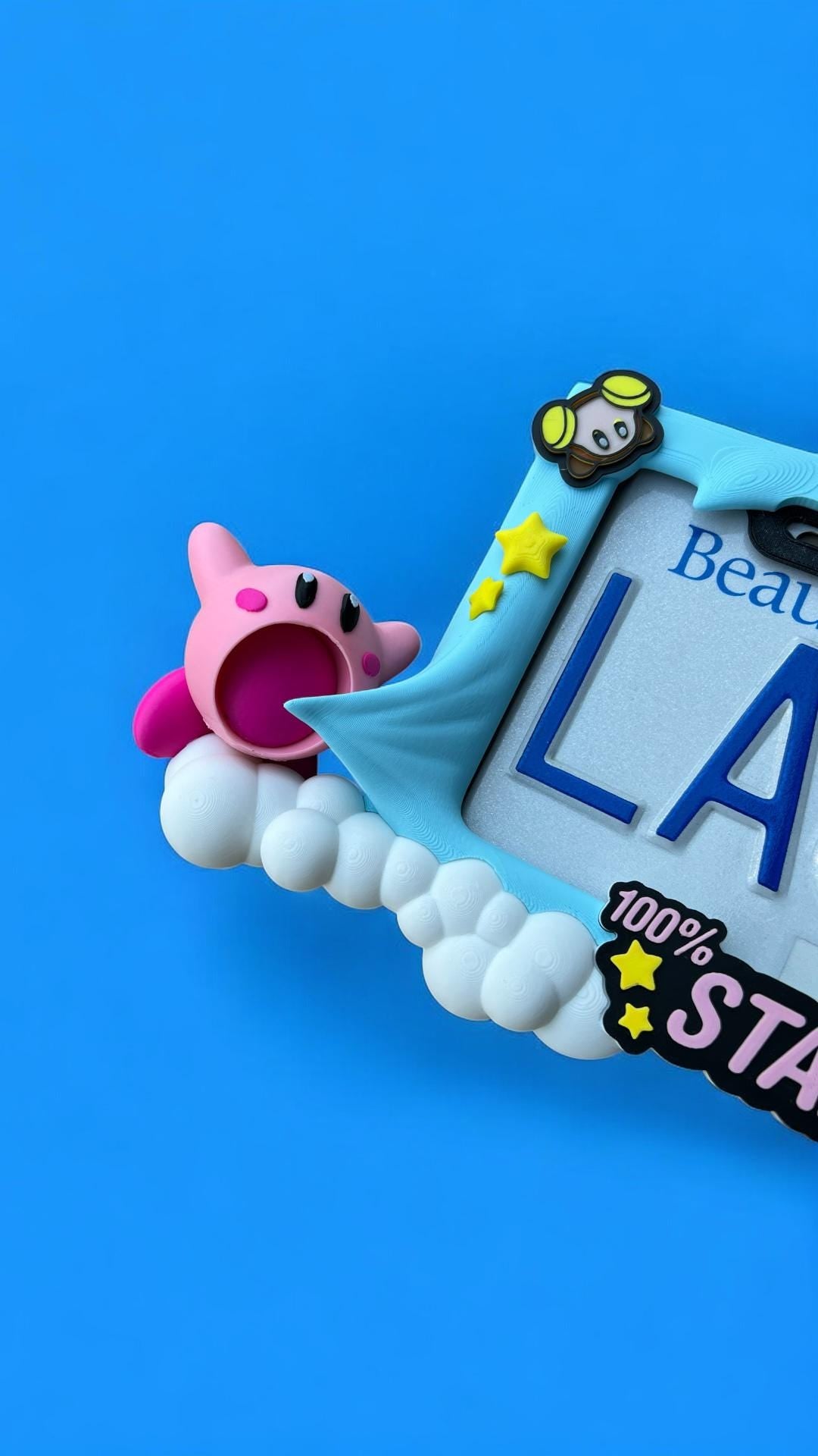 Kirby License Plate Frame | 3D Printed Cute Car Accessory | Star Powered Pink Character Plate Cover | Kawaii Car Mod | PopPlate Design
