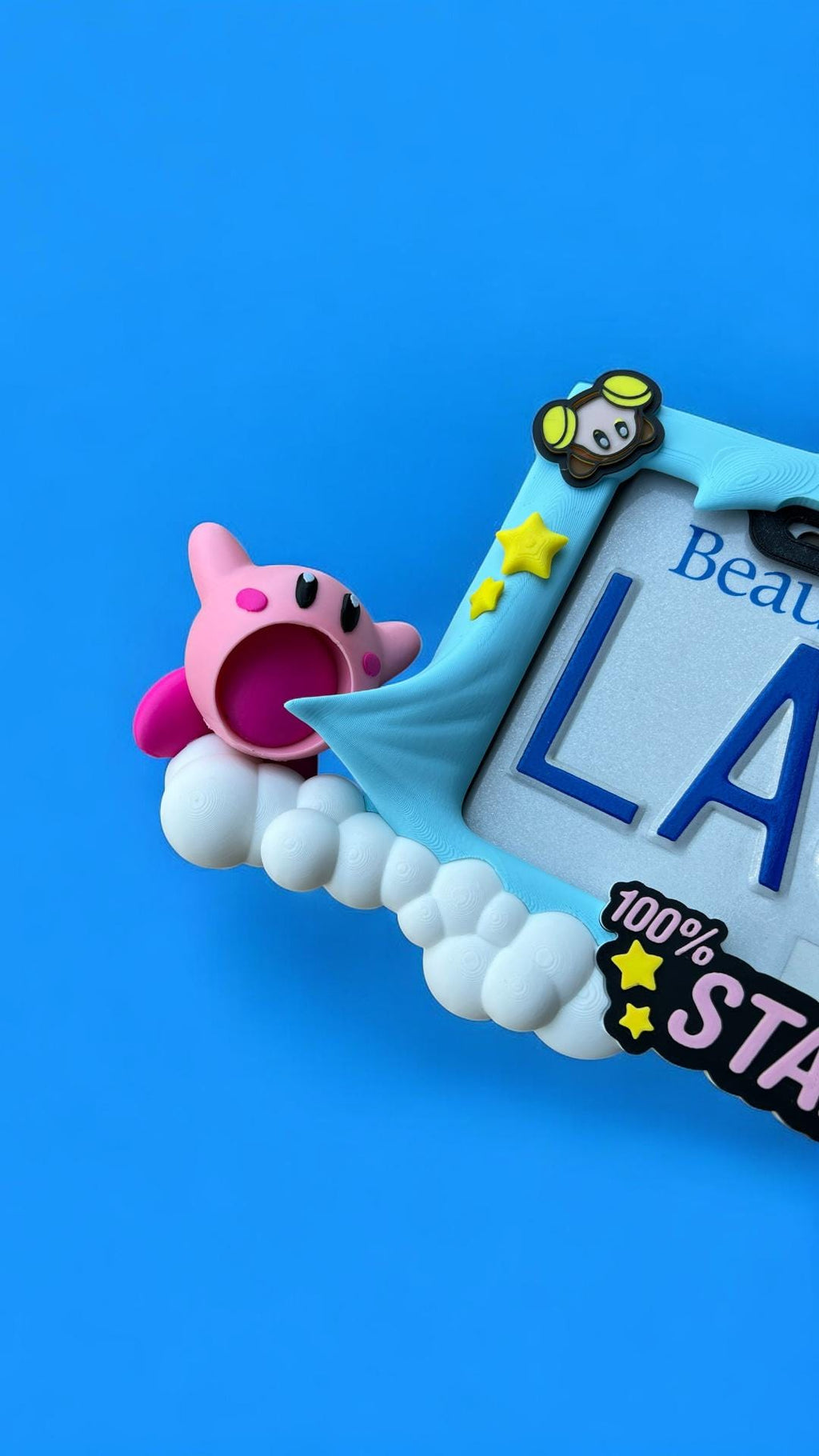 Kirby License Plate Frame | 3D Printed Cute Car Accessory | Star Powered Pink Character Plate Cover | Kawaii Car Mod | PopPlate Design