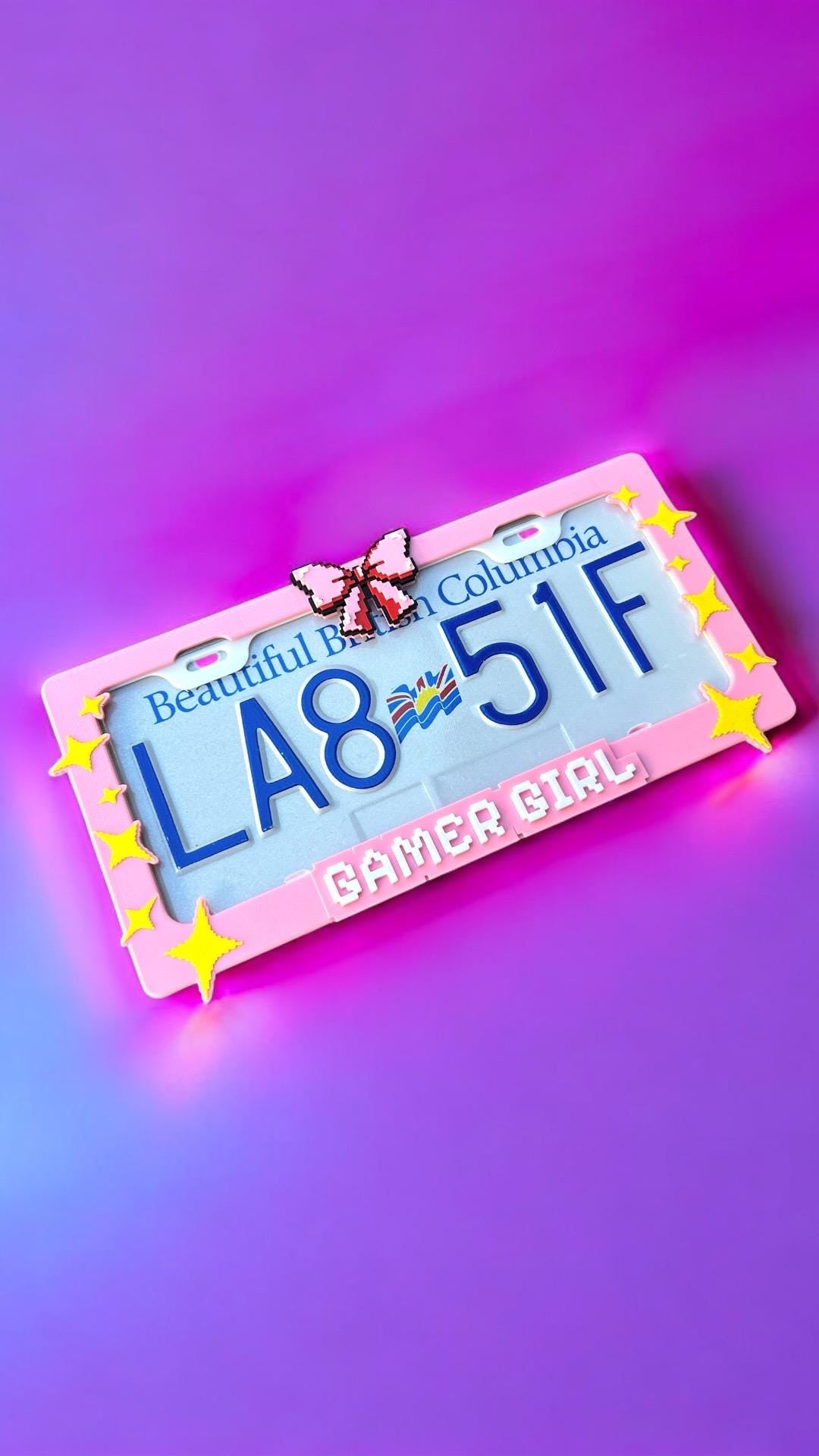 Gamer Girl License Plate Frame: 3D Printed 8-Bit Pixel Car Accessory