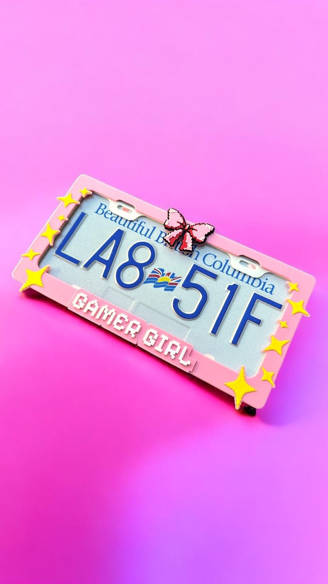Gamer Girl License Plate Frame: 3D Printed 8-Bit Pixel Car Accessory