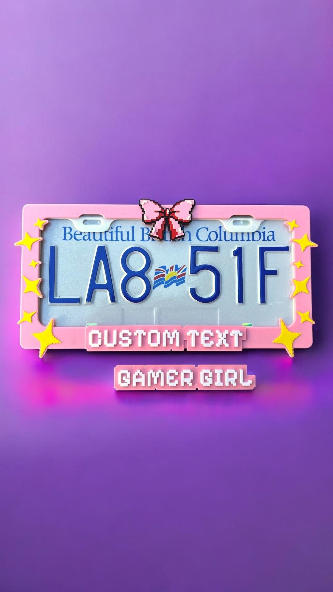 Gamer Girl License Plate Frame: 3D Printed 8-Bit Pixel Car Accessory