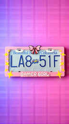 Gamer Girl x PopPlates — 3D printed pixel-style gaming license plate frame with customizable text option, made in Vancouver BC