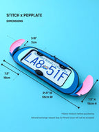 Stitch x PopPlates — 3D printed kawaii license plate frame inspired by Disney's Stitch, with large ears and alien details, made in Vancouver BC