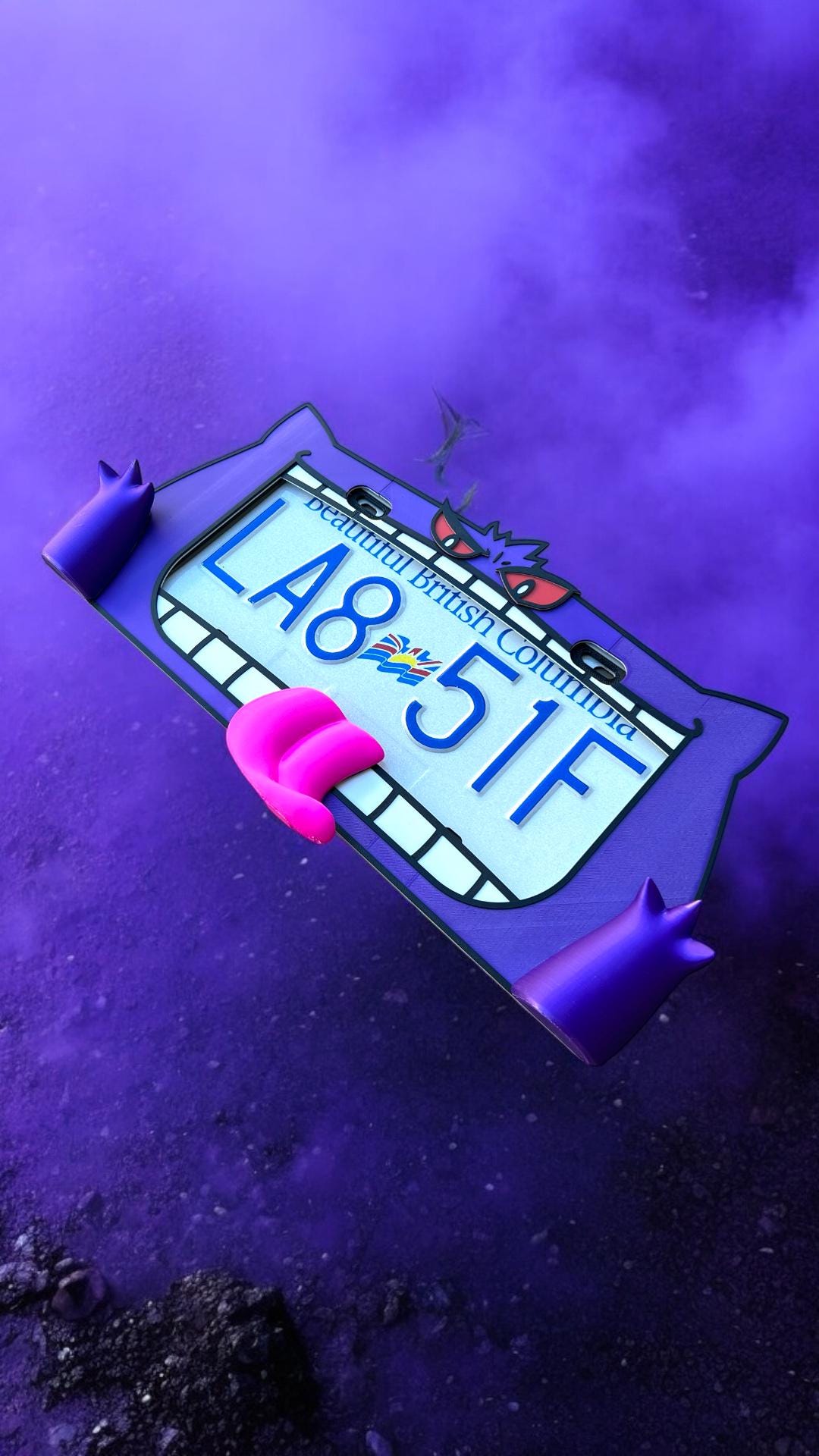 Gengar VMAX 3D License Plate Frame: Ghost Type Car Mod - Glow in Dark Option