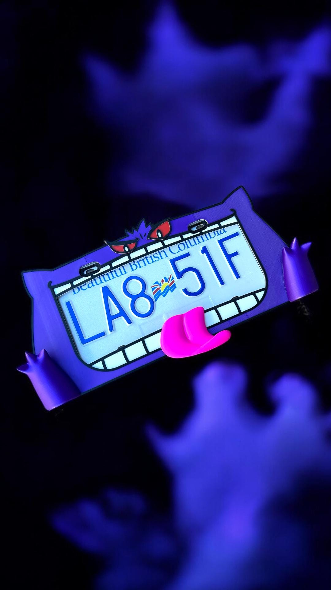 Gengar VMAX 3D License Plate Frame: Ghost Type Car Mod - Glow in Dark Option