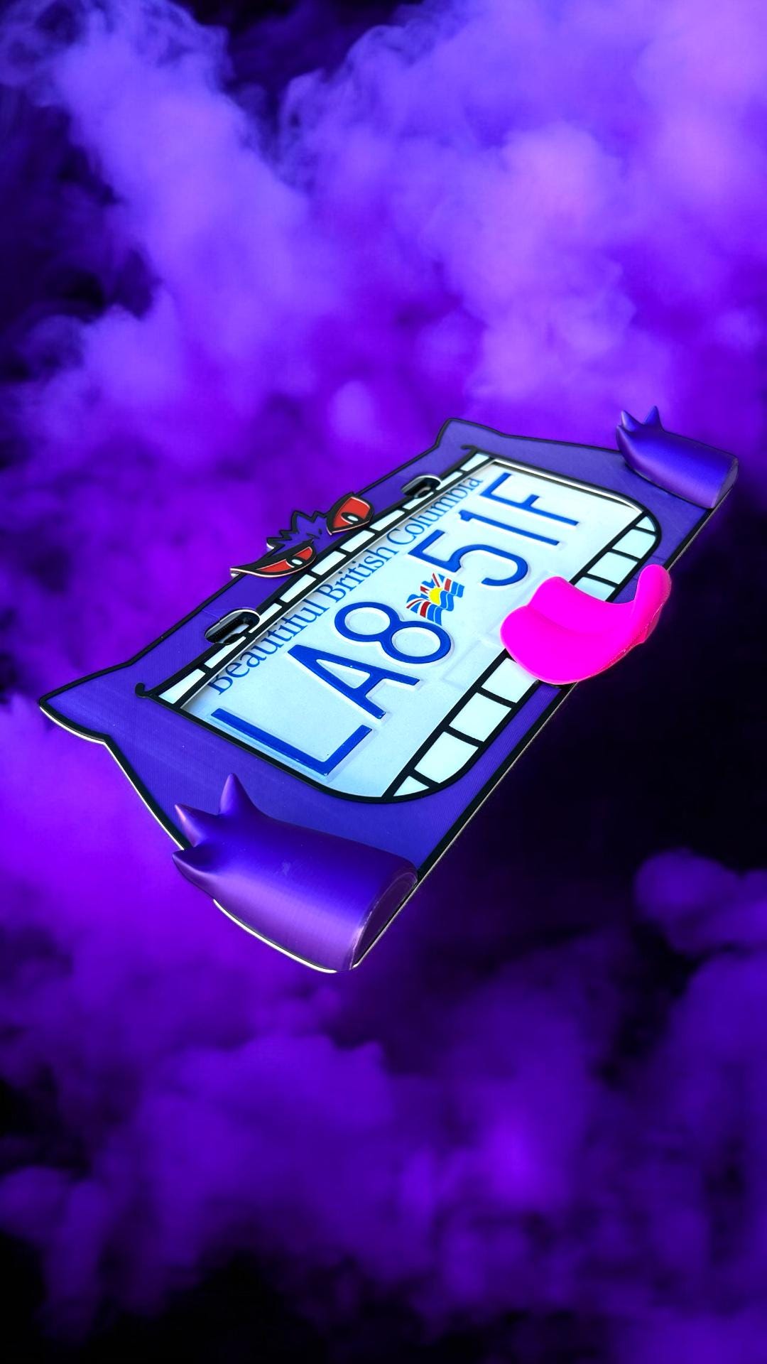 Gengar VMAX 3D License Plate Frame: Ghost Type Car Mod - Glow in Dark Option