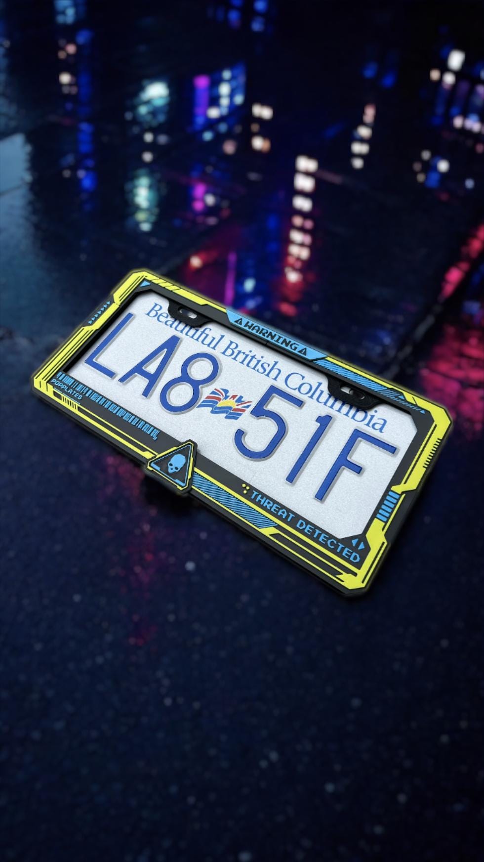 Cyberpunk 2077 License Plate Frame: Neon Yellow Gamer Car Accessory