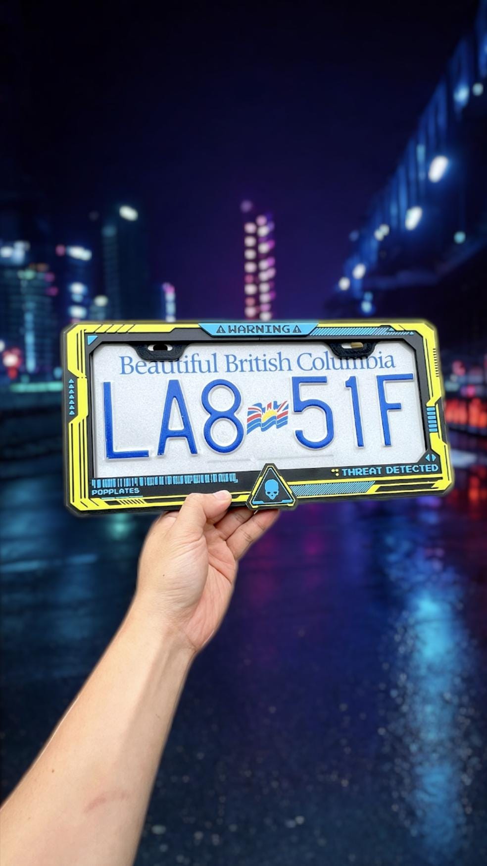 Cyberpunk 2077 License Plate Frame: Neon Yellow Gamer Car Accessory
