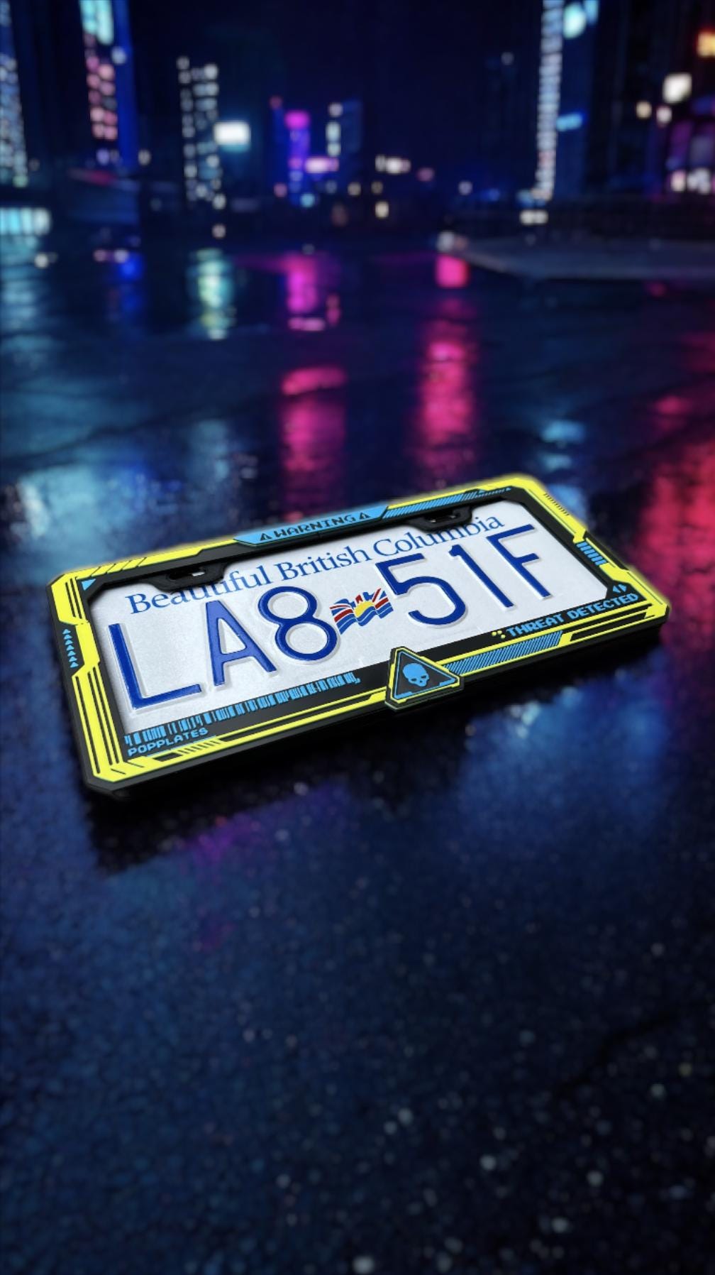 Cyberpunk 2077 License Plate Frame: Neon Yellow Gamer Car Accessory