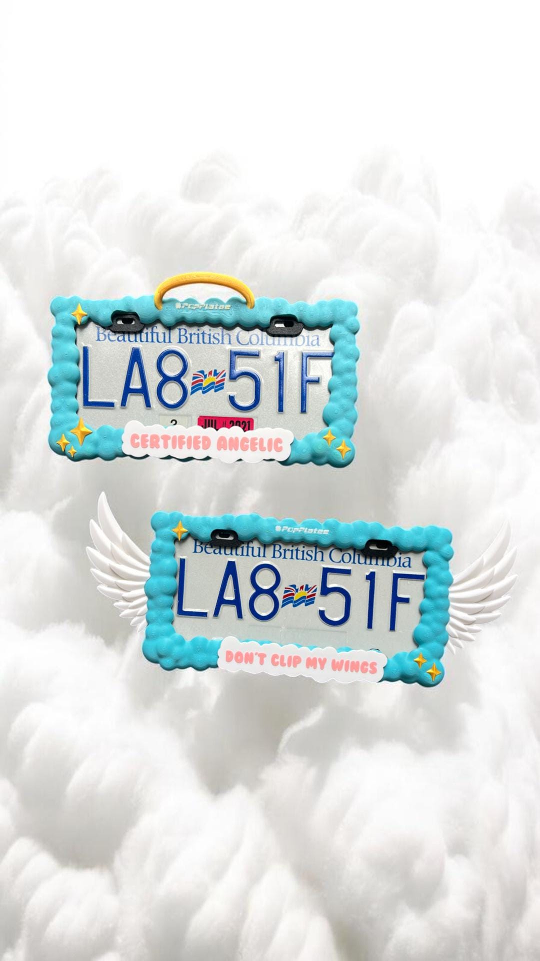 Angel Wing License Plate Frame Set – 3D Halo & Winged Design