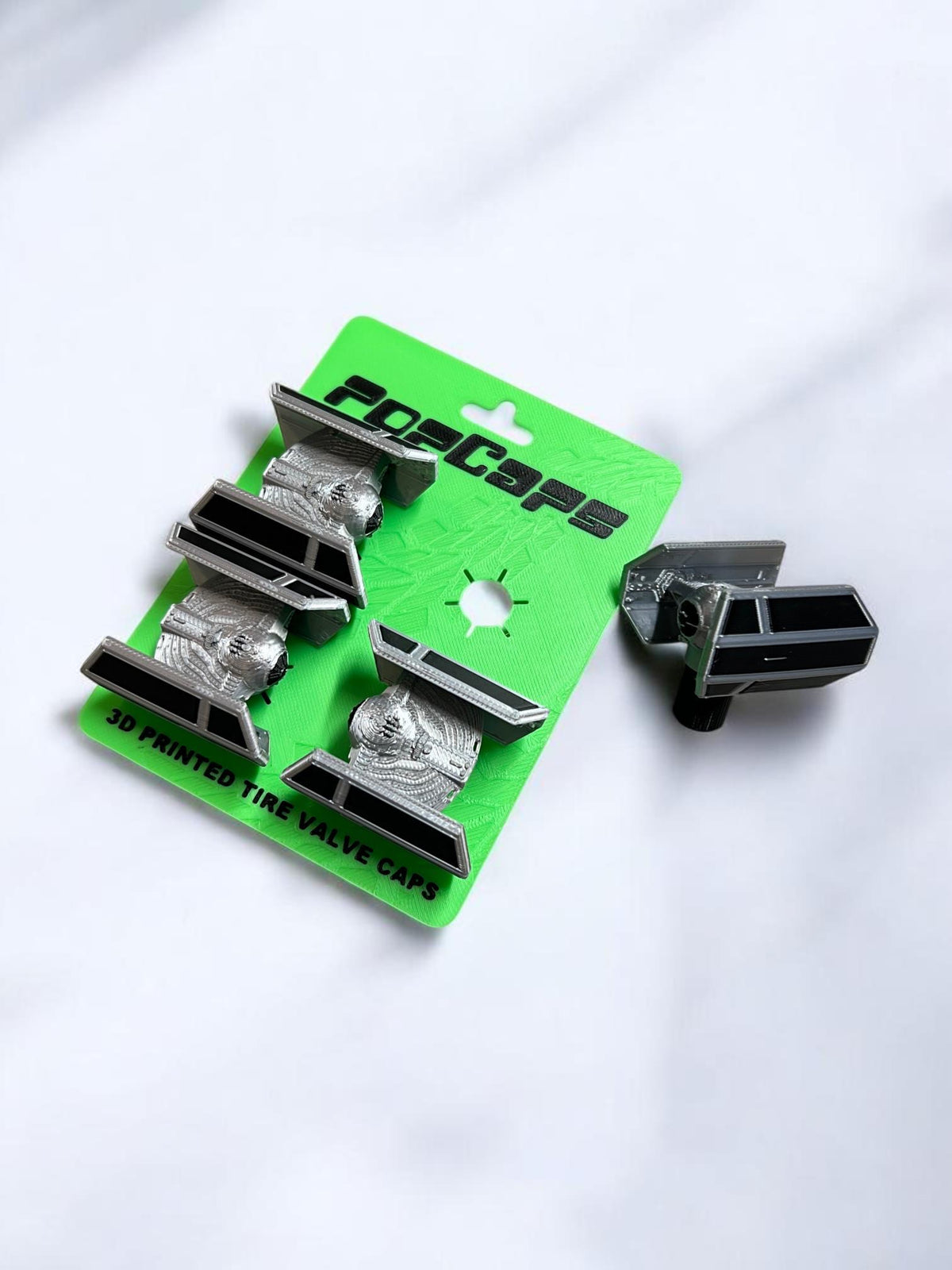 Twin-Wing Starfighter Tire Valve Caps — 3D-Printed Detail That Pops Your Wheels