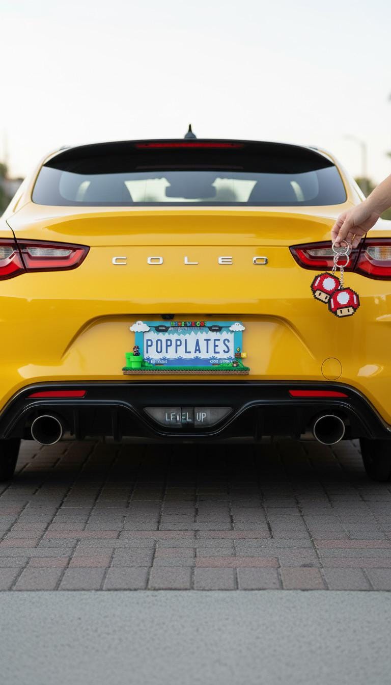 Retro Mario Inspired License Plate Frame – 3D Pixel Style Car Plate Frame, Gaming Inspired Auto Accessory, Cute Gamer Car Decor