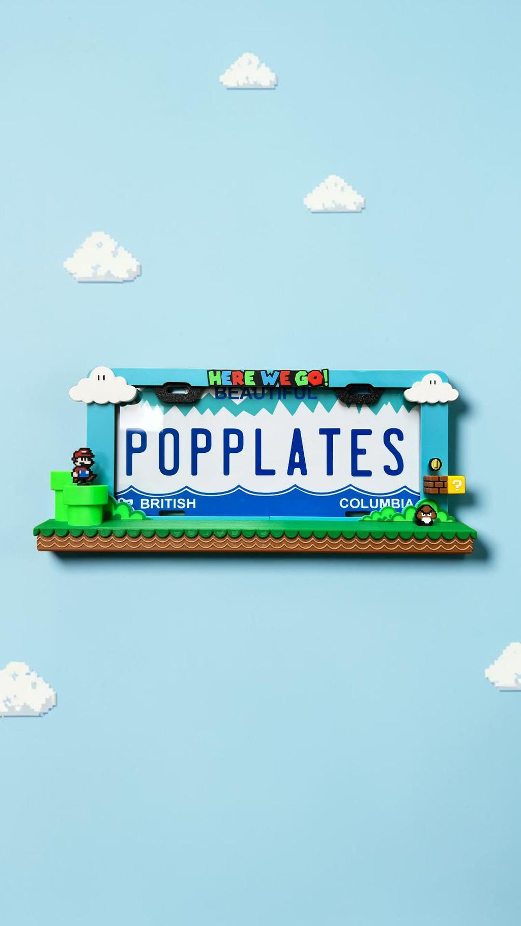 Retro Mario Inspired License Plate Frame – 3D Pixel Style Car Plate Frame, Gaming Inspired Auto Accessory, Cute Gamer Car Decor