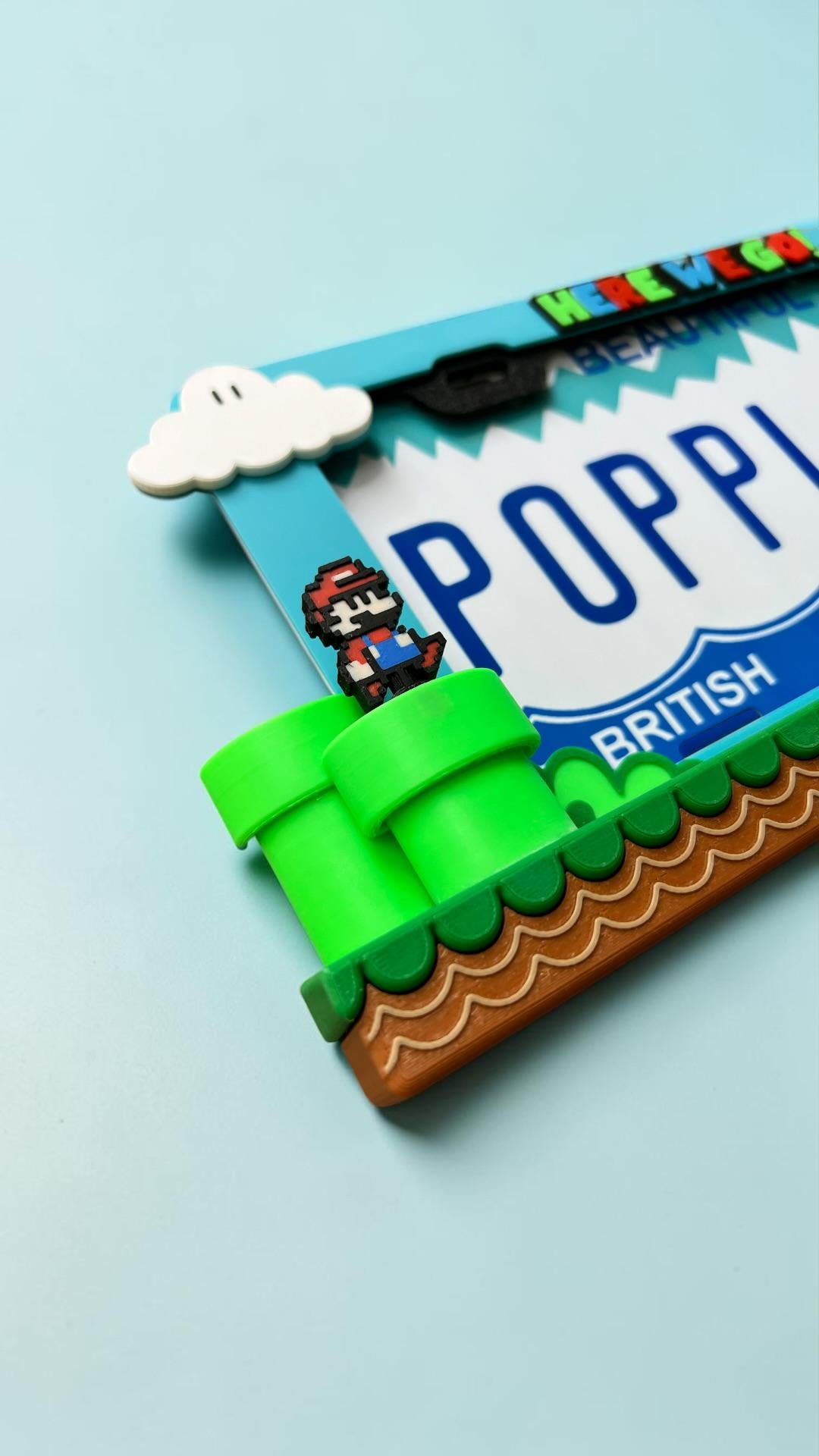 Retro Mario Inspired License Plate Frame – 3D Pixel Style Car Plate Frame, Gaming Inspired Auto Accessory, Cute Gamer Car Decor