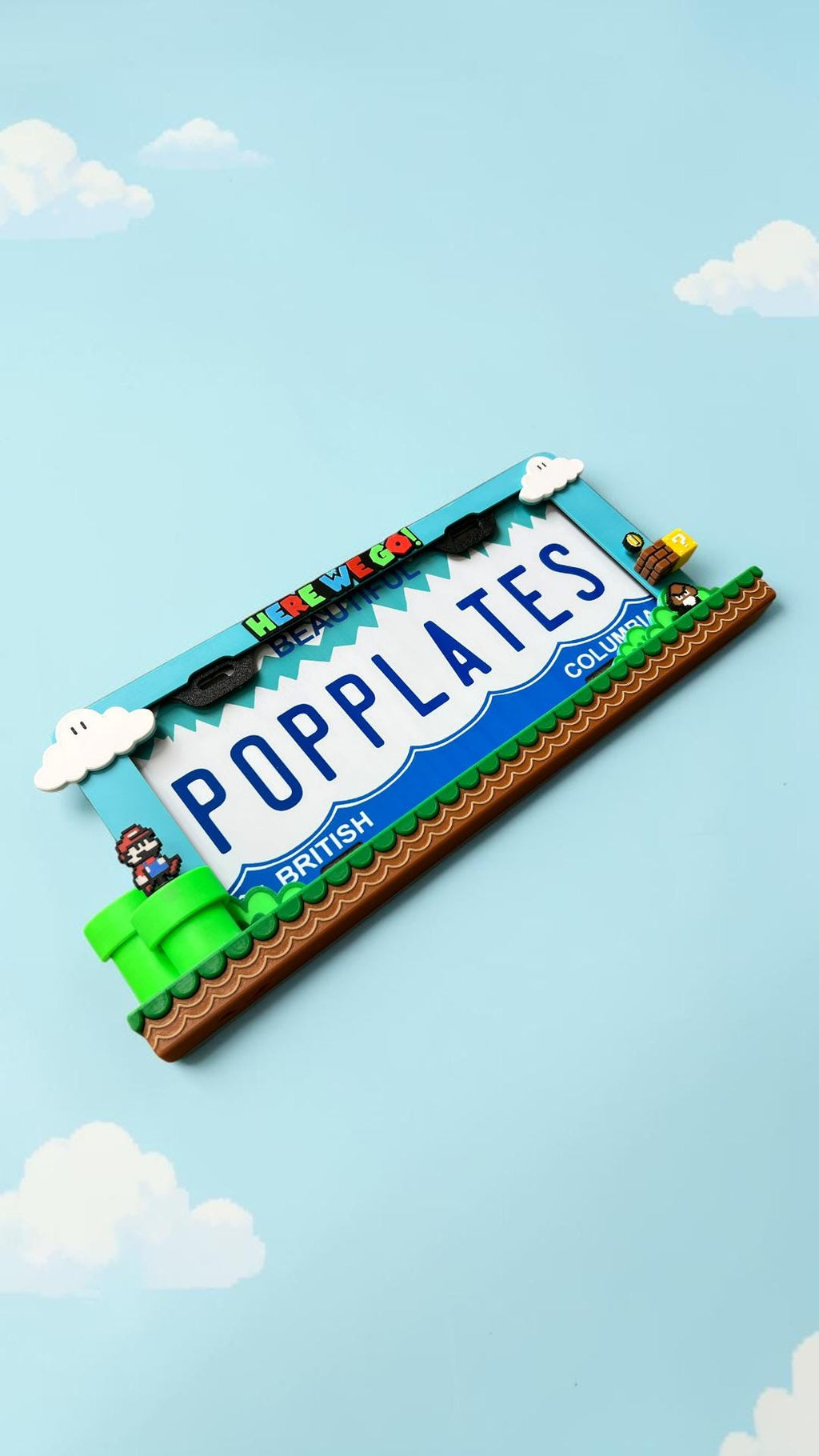 Retro Mario Inspired License Plate Frame – 3D Pixel Style Car Plate Frame, Gaming Inspired Auto Accessory, Cute Gamer Car Decor