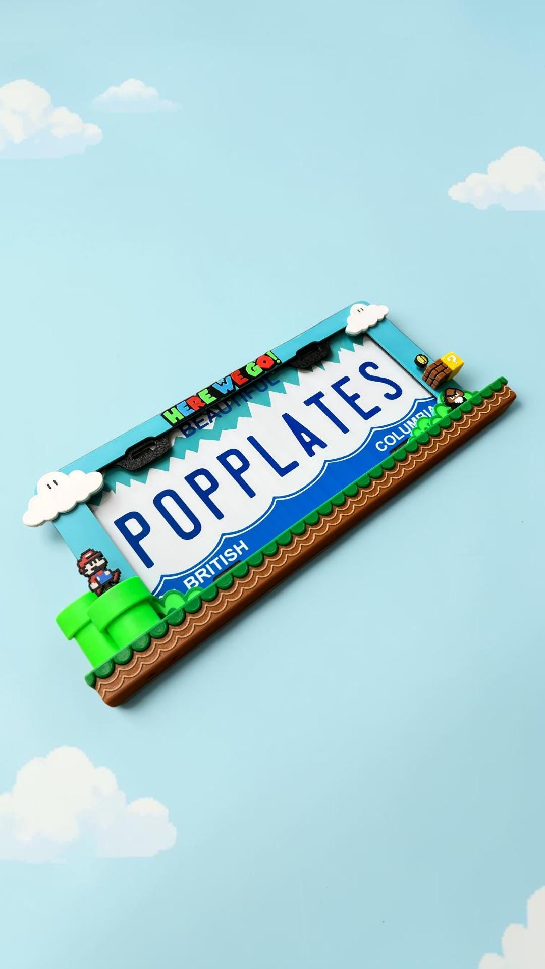 Retro Mario Inspired License Plate Frame – 3D Pixel Style Car Plate Frame, Gaming Inspired Auto Accessory, Cute Gamer Car Decor