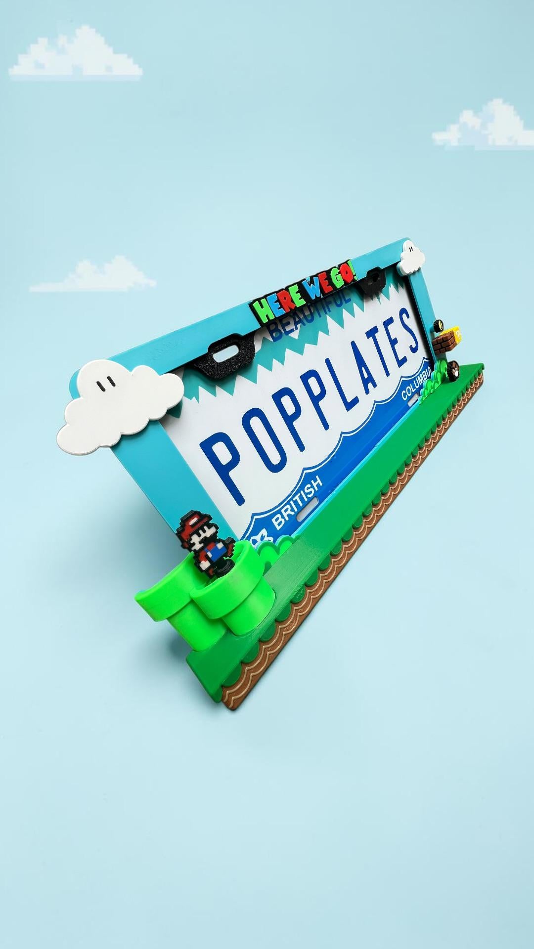 Retro Mario Inspired License Plate Frame – 3D Pixel Style Car Plate Frame, Gaming Inspired Auto Accessory, Cute Gamer Car Decor