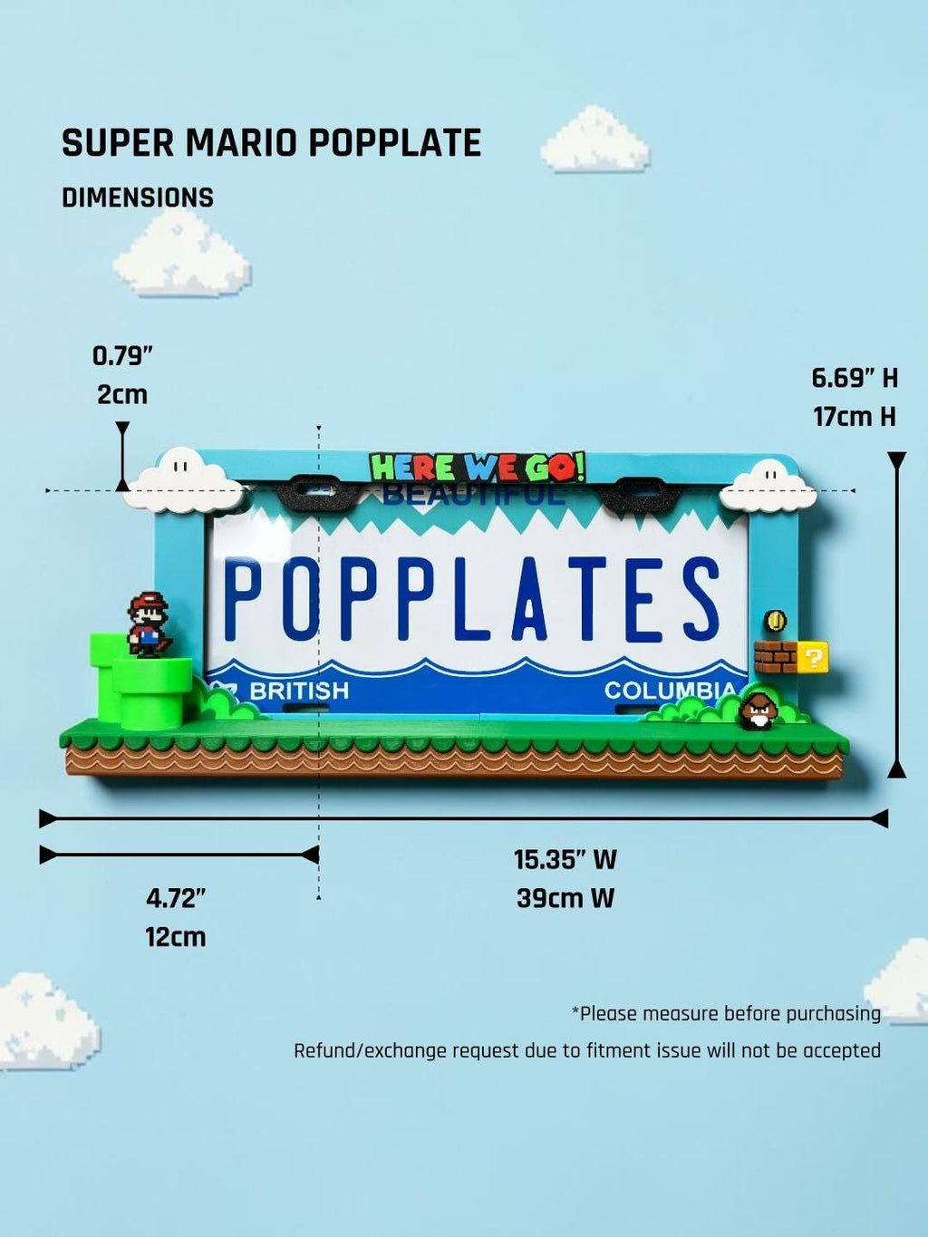 Retro Mario Inspired License Plate Frame – 3D Pixel Style Car Plate Frame, Gaming Inspired Auto Accessory, Cute Gamer Car Decor