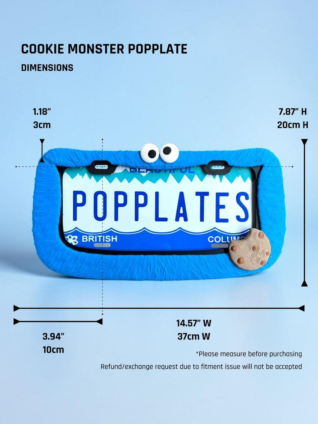 Blue Cookie-Loving Monster PopPlate – Fuzzy 3D License Plate Frame