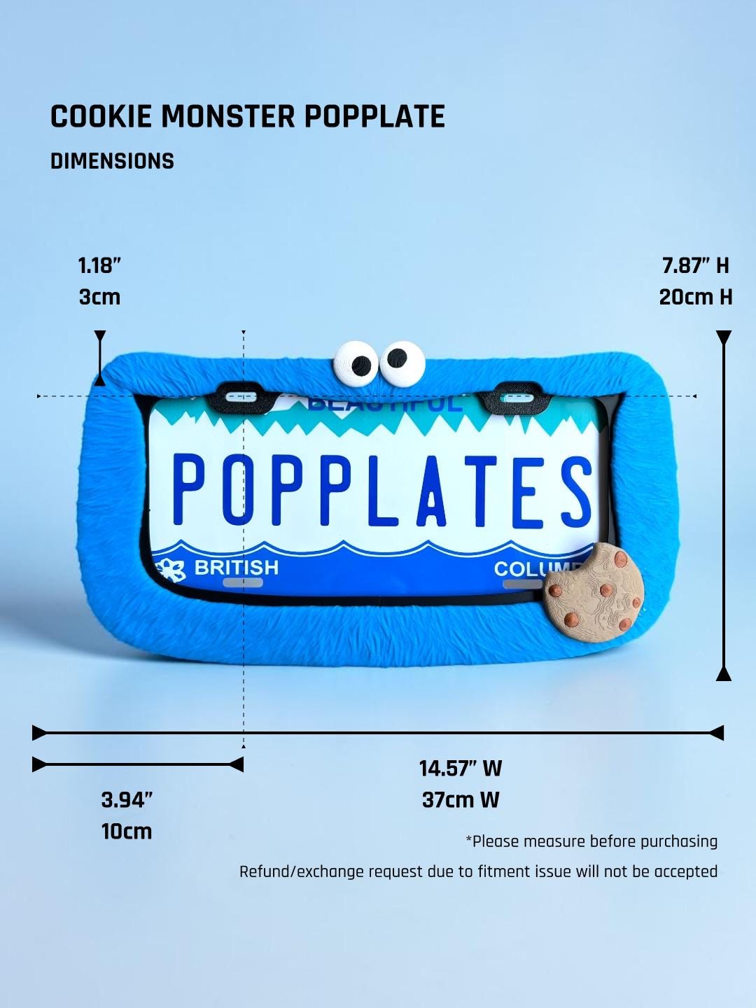 Blue Cookie-Loving Monster PopPlate – Fuzzy 3D License Plate Frame